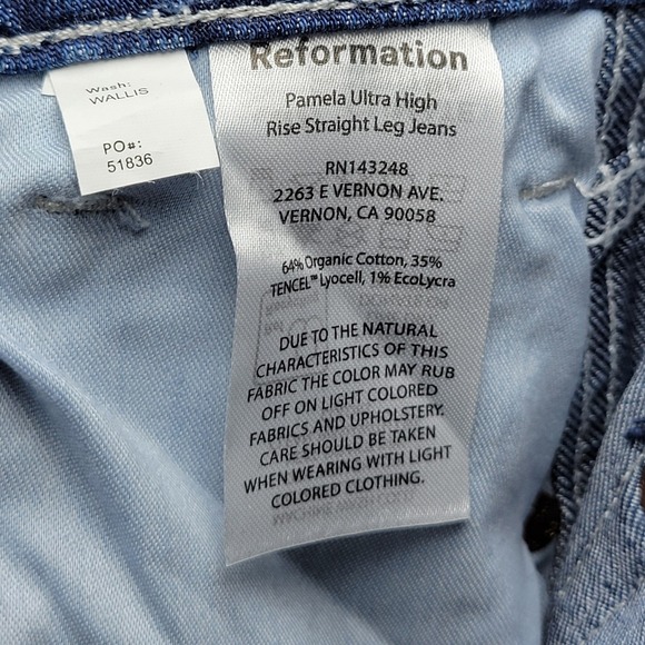 Reformation Pamela Ultra High Rise Straight Leg Jeans 29 NWT Wallis Chic - Picture 5 of 8